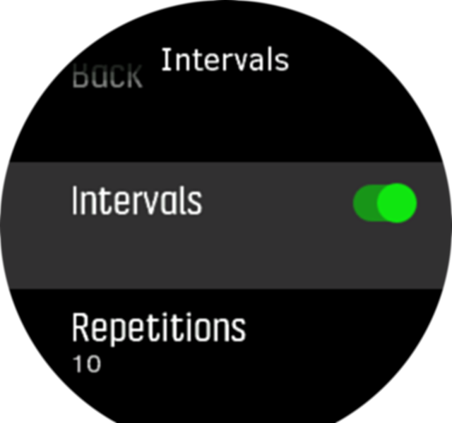 Interval training settings