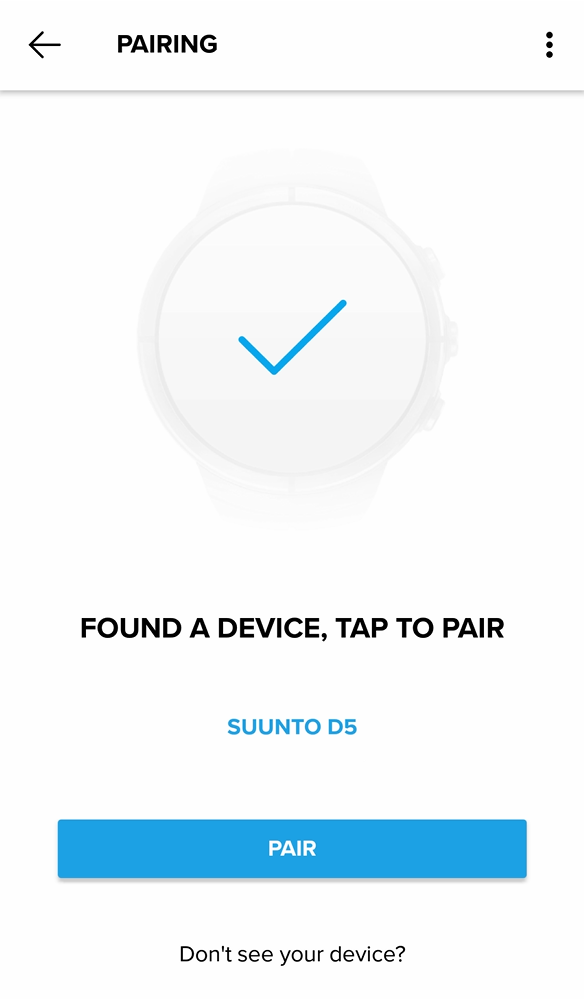 Select Suunto D5 to pair to Suunto app for Android