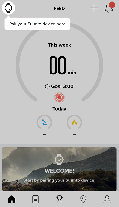 Tap the watch icon to pair Suunto  D5 with Suunto app for iOS